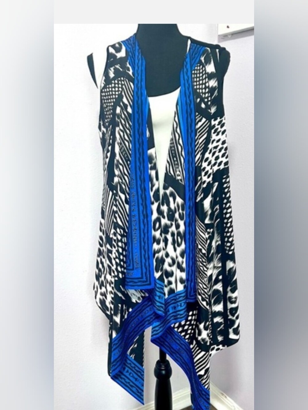 Chico's Blue & Black Mixed Animal Print Drape Vest